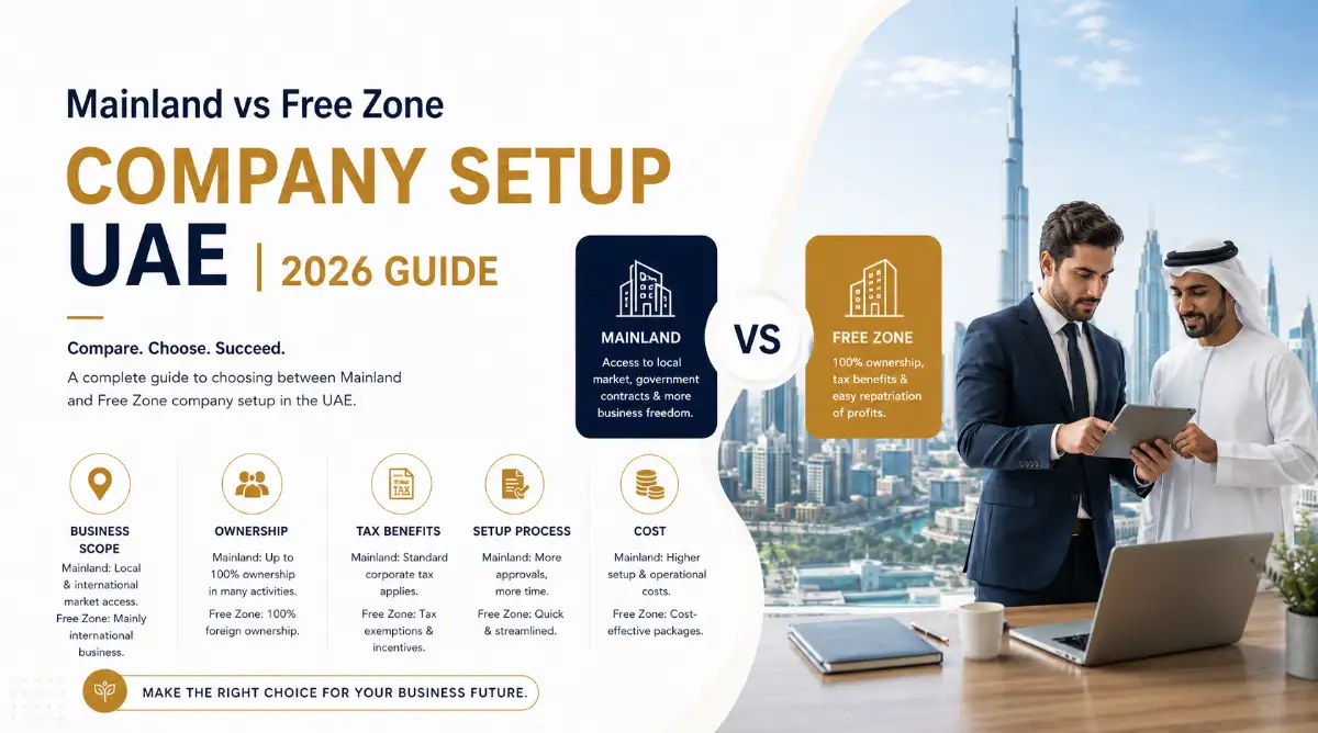 Mainland vs Free Zone Company Setup UAE | 2026 Guide